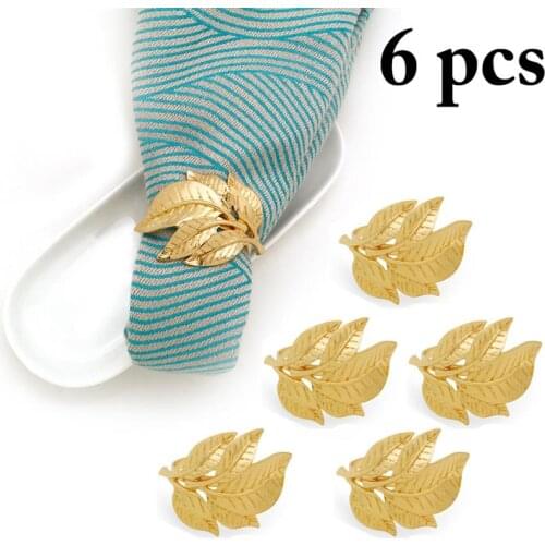 6PCS Napkin Ring Creative Leaf Shape Serviette Buckle Holder for Banquet