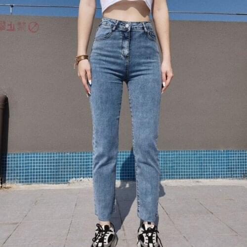 Korean Large Plus Size Slim High Waist Straight Mom Boyfriend Jeans For Woman Womens Tight 2021 New Women Denim Trousers 5L8G