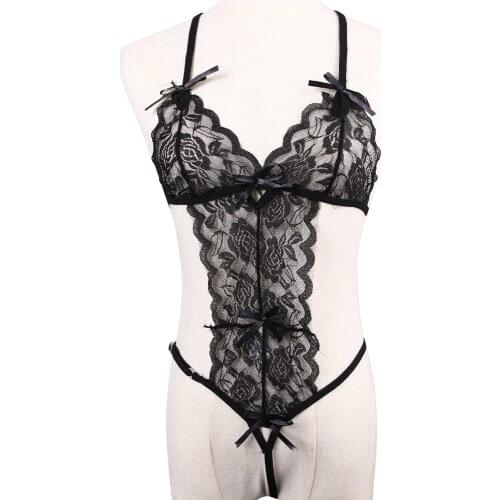 Erotic underwear hanging neck hollow sexy Erotic Apparel open breast open crotch Bodysuits underwear