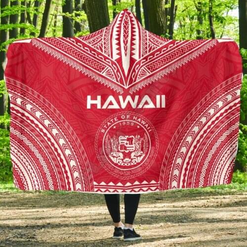 Hawaii Flag Polynesian Chief Hooded Blanket 3D printed Wearable Blanket Adults Kids Various Types Hooded Blanket