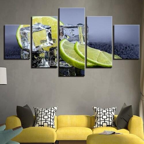 Canvas Prints Pictures Kitchen & Restaurant Wall Art Frameless 5 Pieces Lemon Ice Cubes Paintings Home Decor Food Drink Poste
