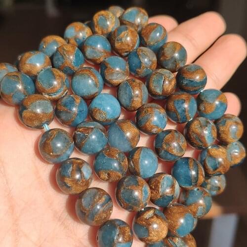 Natural Lake Blue Cloisonne Stone Round Loose Beads for Jewelry Making 6 8 10 mm Pick Size 15inches DIY Bracelet Necklace