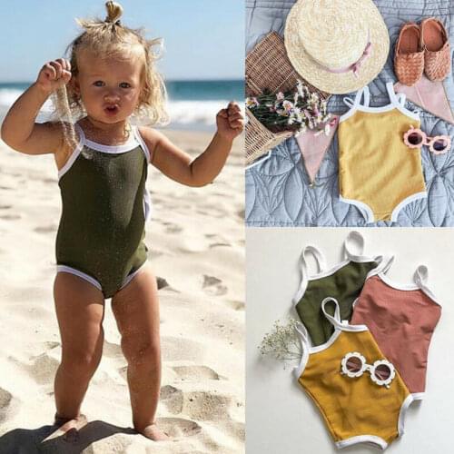 0-24M Toddler Kid Baby Girl Boy Swimwear Sleeveless Solid Swimsuit Bikini Set Bathing Beachwear