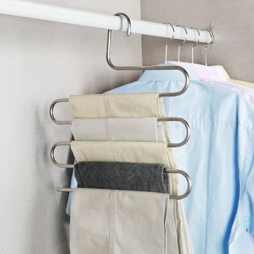 5 layers S Shape MultiFunctional Clothes Pants Hangers Clothes Storage Hangers Drying Rack Organizer Space Saver Neat Tools