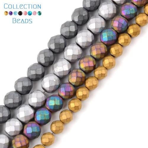 4-10mm Natural Stone Colorful Matte Dull Polish Faceted Hematite Stone Beads For Jewelry Making Beads Diy Bracelet Accessories