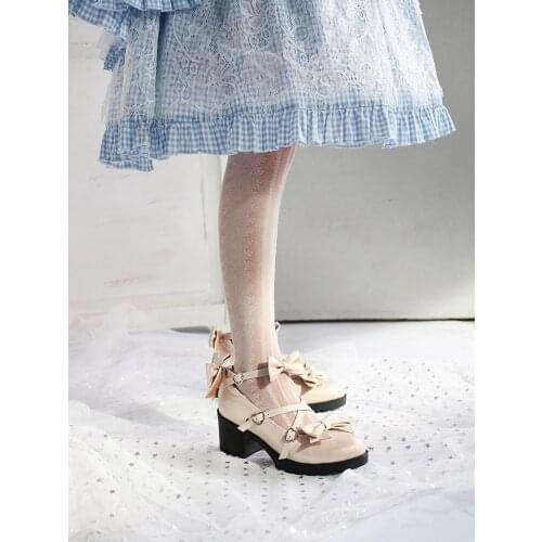 Sweet Lolita Casual Shoes Students Harajuku Cosplay Daily Kawaii Girl Womens Anime Shoes Female Bow Mid Heel 5cm Kawaii Shoes