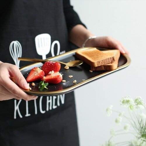 Gold-Plated Ceramic Storage Tray Food Fruit Salad Decorations Breakfast Oval Tray Storage Organizer White Dessert Storage Tray