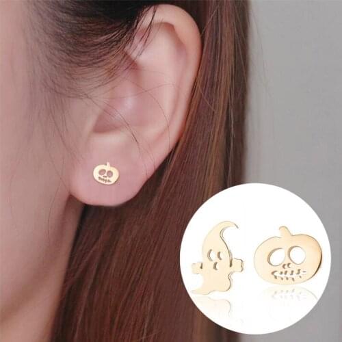 Funny asymmetric earrings stainless steel pumpkin head stud earrings for Halloween