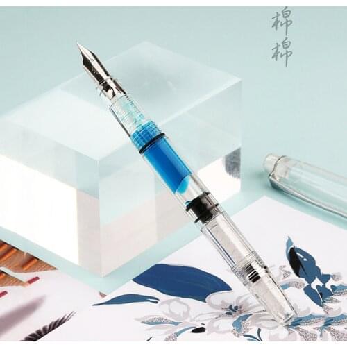 New PENBBS 494 Piston Fountain Pen Resin Fully Transparent Clear Quality EF/F Nib 0.38/0.5mm Ink Gift Pen for Business Office