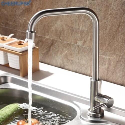 Kitchen Faucet Single Cold Tap Brushed SUS304 Stainless Steel Faucets 360 Degree Rotation Ceramic Spool Taps Torneira Gourmet
