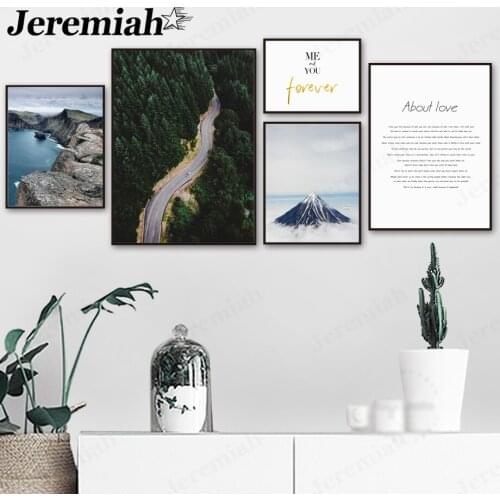 Modern Landscape Canvas Poster Forest Road Bay Fuji Mountain Alphabet Painting Wall Art Nordic Home Living Room Decoration
