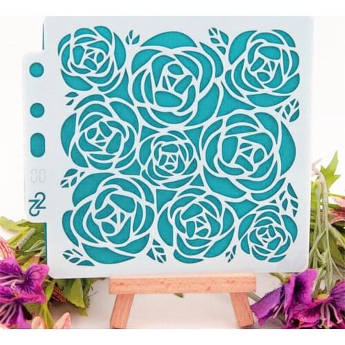 14.1*13 The rose flower stencils spray plastic mold shield DIY cake hollow Embellishment printing lace ruler Easter