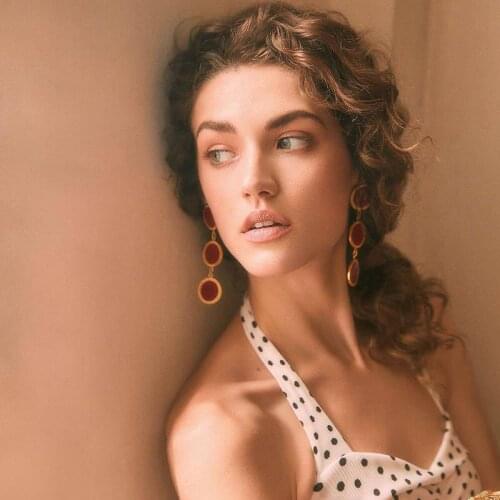 Unique Red Enamel Round Geometric Earrings for Women Long Tassel Wedding Earring Bridal Charm Statement Jewelry New Year Gift