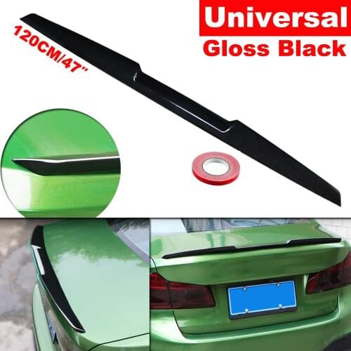 47" Universal Gloss Black Sport Type Fexible TPU Car Rear Tail Trunk Spoiler Wing Trim Lip Body Sticker Auto Vehicle Decoration