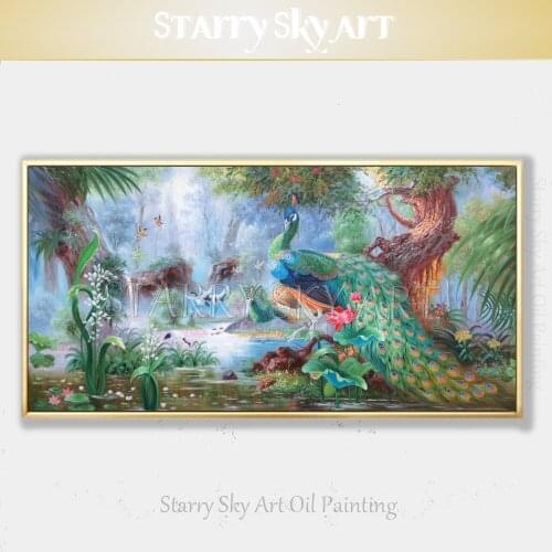 Top Artist Pure Hand-painted High Quality Beauty Peacock Oil Painting on Canvas Chinese Style Beautiful Bird Peacock Painting