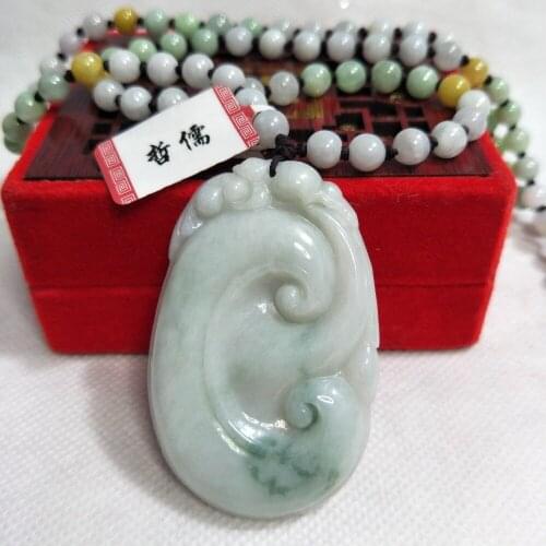 Zhe Ru Jewelry Pure Natural Jadeite Light Green Good Fortune Wish Pendant Tricolor Jade Bead Necklace A Class A Certificate