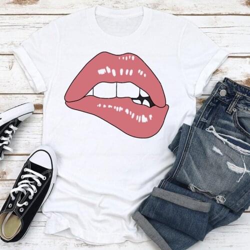 Women Clothes Cartoon Lip Trend Cute 2021 90s Fashion Short Sleeve Clothing Summer Print Tshirt Female Tee Top Graphic T-shirt