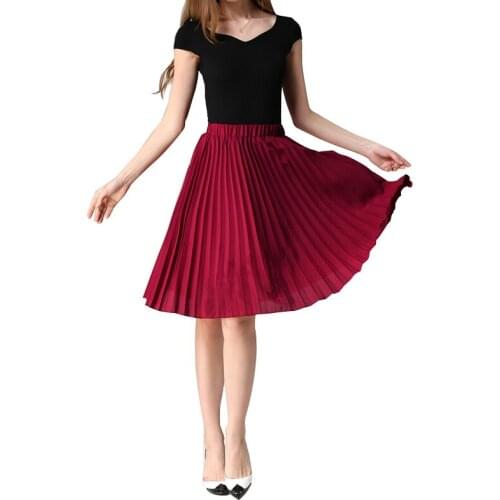 2019 Women Autumn Sweet Elegant Skirt Temperament High Waist Slim Accordion Pleated Skirt Solid Color Retro Skirt 8 Colors