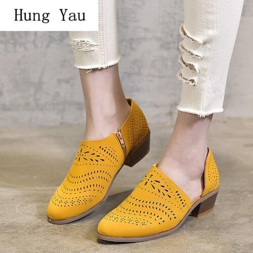 Woman Sandals Shoes 2019 Summer Style Pumps High Heels Thick Hollow Sexy Women Zip Fashion Breathable Comfortable Plus Size