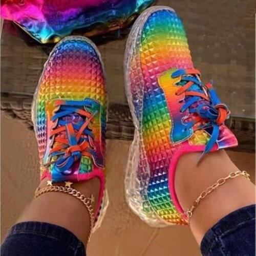 Siddons 2021 New Arrival Shoes Women Rainbow Colors Sneakers Breathable Comfort Lace Up Ladies Casual Shoes Woman Flats Sneakers