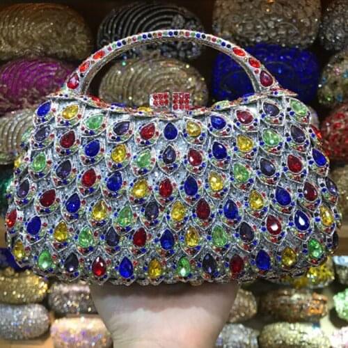 Women multi colour Clutch Bags Full diamond Crystal red Evening Bags Party clutch Purse Ladies Wedding Clutches With Long Chain