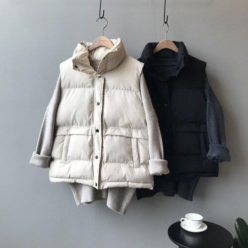 2020 winter new style cotton vest women Korean loose collar vest sleeveless fashion warm pure color jacket