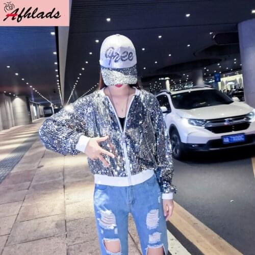 2020 New spring And Autumn Women Long-Sleeved Stand Collar Coat Sequined Streetwear hip hop Party Women Jacket Outerwear