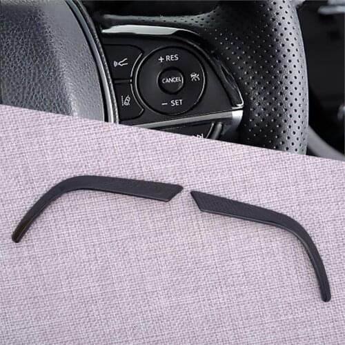 2pcs/set Car Black Titanium Stainless Steel Steering Wheel Button Upper Decorate Strip Trim fit for Toyota Camry 2018 2019