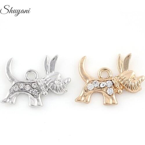 20Pcs Cute Rhinestone Dog Shape Women Necklace Pendant Gold Color Charms For Handmade Jewelry