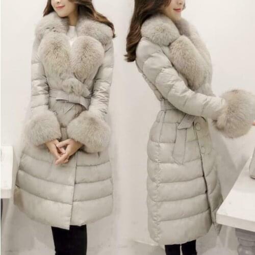 2020 Womens down jacket with large fur collar and belt coat thickened and casual NCZ690