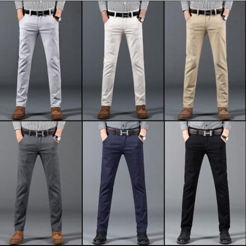 2021 Spring Summer Autumn Style Men Business Straight-Cut Casual Pants Elasticity Solid Color Khaki Trousers Casual Pants,968