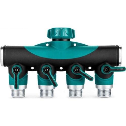 3/4" Arthritis Friendly Watering Garden Hose 4 Way Tap Splitter Brass Screw Thread 4 Way Hose Quick Connector Adapter