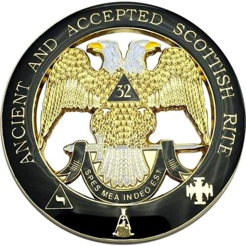 3" Masonic Car Emblem Gold Ancient Scottish Rite 32 Degree Wind Down Auto Truck Motorcycle Decal Sticker Badge