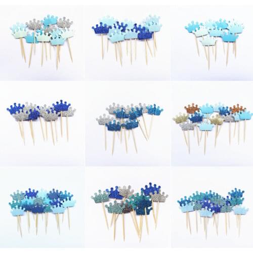40pcs Prince Crown Cupcake Topper Theme Cartoon Party Supplies Kids Boy Birthday Party Decorations