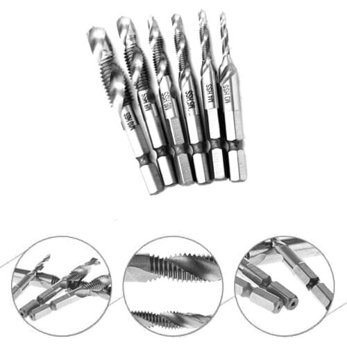 6pcs/set Hand Tap Drill Hex Shank HSS Screw Spiral Point Thread Metric Plug Drill Bits M3 M4 M5 M6 M8 M10 Hand Tools