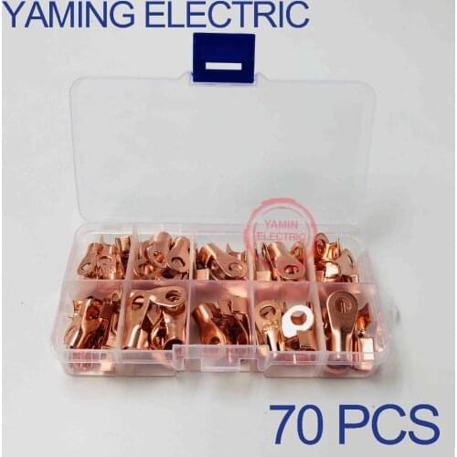 70pcs/lot OT-10A 20A 30A 40A 50A Dia Red Copper Circular Splice Ring Terminal Wire Naked Connector Cable lugs Battery Terminals