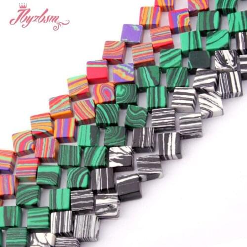 8mm Smooth Square Beads Manmade Malachite Stone Beads For DIY Necklace Bracelets Earring Jewelry Making Loose 15" Free Shipping