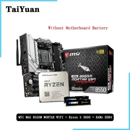 AMD Ryzen 5 3600 R5 3600 CPU +MSI MAG B550M MORTAR WIFI Motherboard + Pumeitou 2*8GB DDR4 2666Mhz memory combo kit set