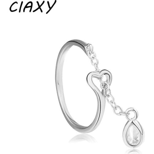 CIAXY 925 Sterling Silver Inlaid Zircon Water Drop Rings for Women Chain Adjustable Ring 2021 Creative Luxury Jewelry