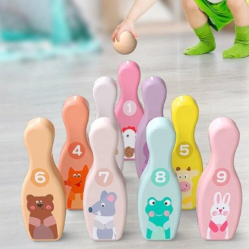Children Wooden Skittles Set 3+ Birthday gift, Classic Toy, Indoor Outdoor Game Farm Animals