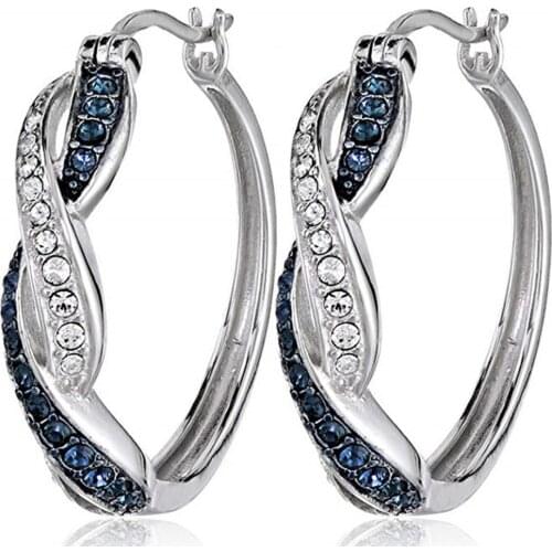 Two-tone Fashion Women Alloy Rhinestone Ear Hoop All-match Earrings For Woman Party Wedding Jewelry Accessory Gift