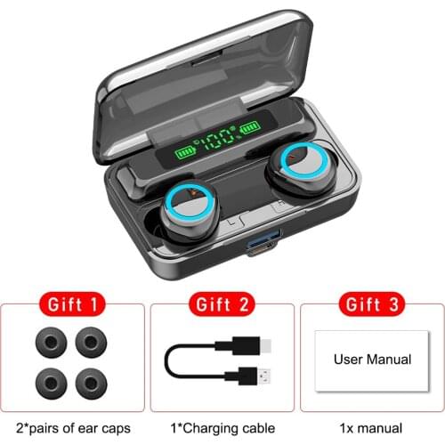 F9-3 Bluetooth 5.1 Headphones TWS Earbuds True Wireless Earphones Touch Control 2800mAh Power Display Mini Sports Headset w/ Mic