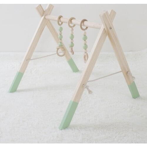 Fessyc Wood Baby Gym with 3 Wooden Baby Teething Toys Foldable Baby Play Gym Frame Activity Gym Hanging Bar Newborn Gift
