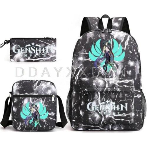3Pcs Genshin Impact Cosplay Canvas children Kids Schoolbag Back To School Backpack Bookbag Usb Charging Travel Bag