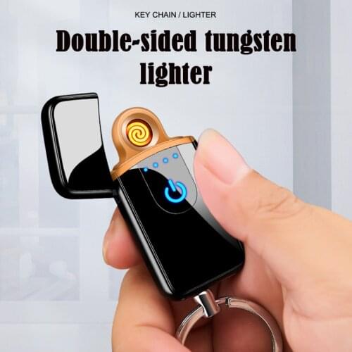 Zinc Alloy Touch Induction Electric Lighter Keychain Rechargeable Flameless USB Lighter Gadgets For Men Custom Dropshipping