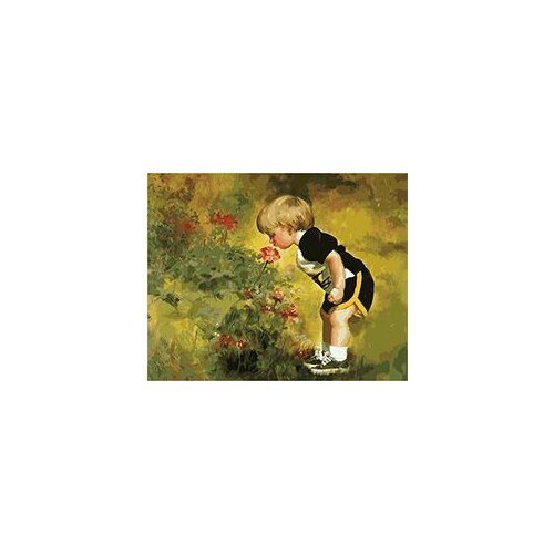 MaHuaf-W152 boy smelling roses DIY oil painting by numbers coloring on canvas home decor