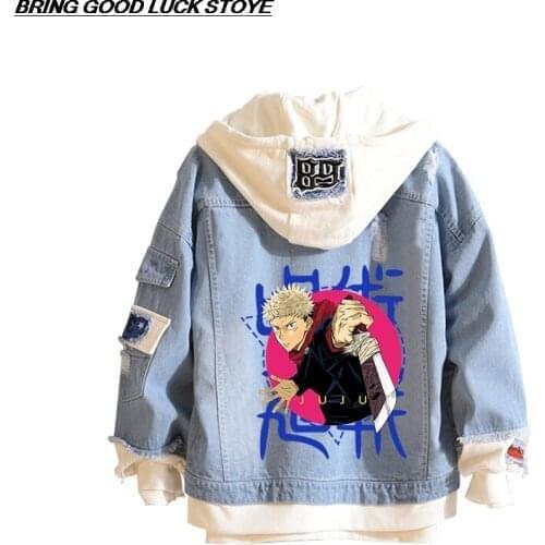 Cool Male/Female Denim Jackets Jujutsu Kaisen Yuji Itadori Cosplay Gojo Satoru Jeans Jacket Women/Men Spring Autumn Hooded Coat