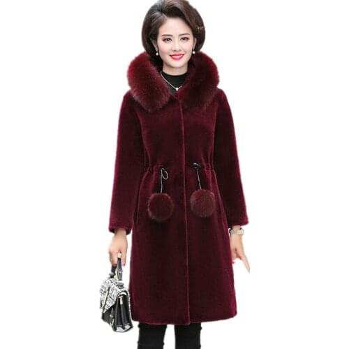 Autumn winter mink velvet jacket womens fashion medium-length loose plus size parka wool coat ladies hooded wool overcoat