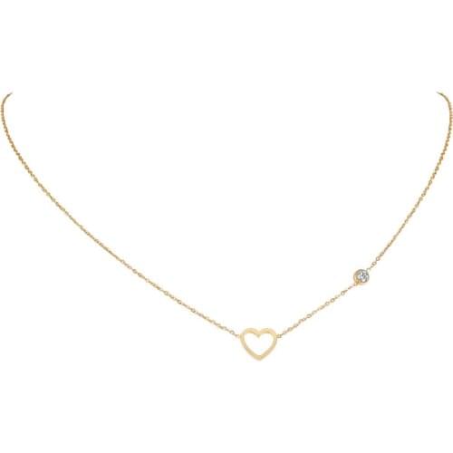 Love Heart Choker Necklaces Stainless Steel Metal Link Chains with Cubic Zirconia CZ Stone for Wedding Gifts