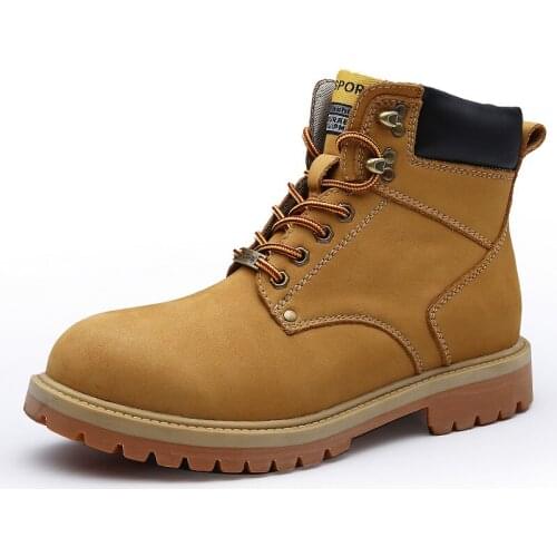 Mens outdoor leisure tooling boots, high-top plus velvet warm boots, hiking boots high-end suede leather boots,motorcycle boots